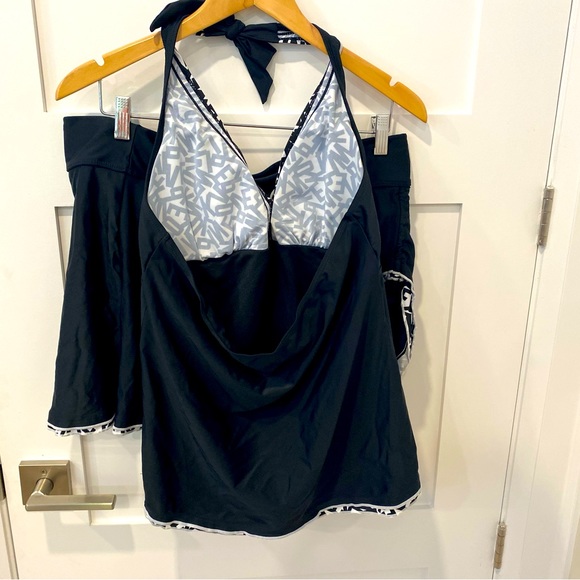 Brand new 2 pc bathing suit. Skort with Tankini. Black with white ruffle. - Picture 2 of 6